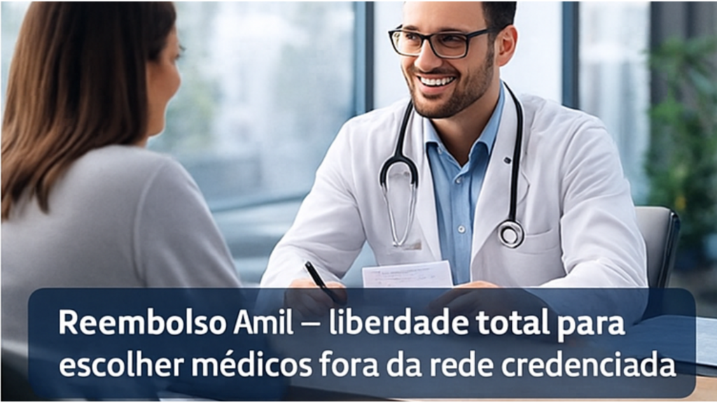 Imagem ilustrativa do processo de reembolso da Amil para empresas, mostrando consulta particular.