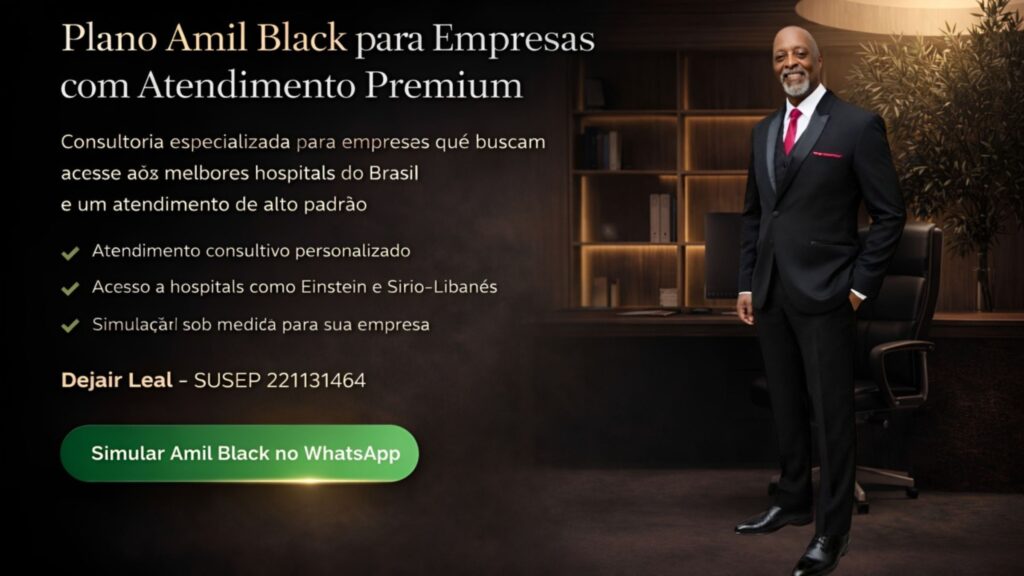 Plano de saúde Amil Black empresarial com atendimento premium e acesso a hospitais de alto padrão
