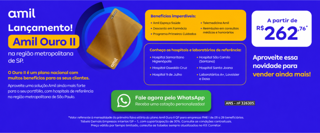 Amil Ouro II plano empresarial com rede premium em São Paulo