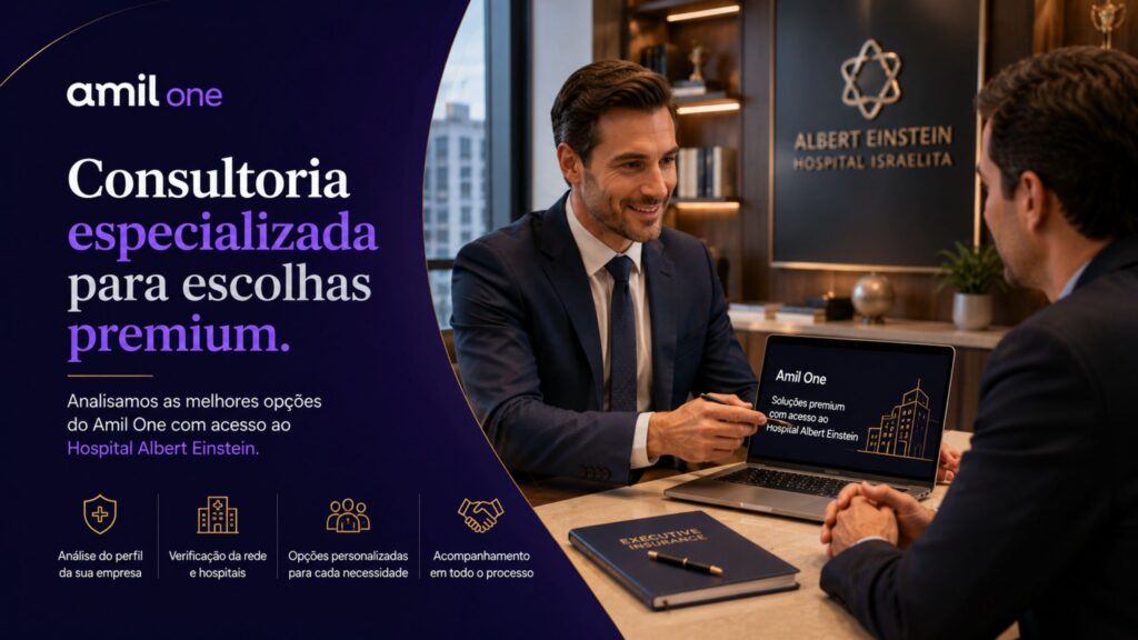 Consultor apresentando opções de plano de saúde premium a empresário
