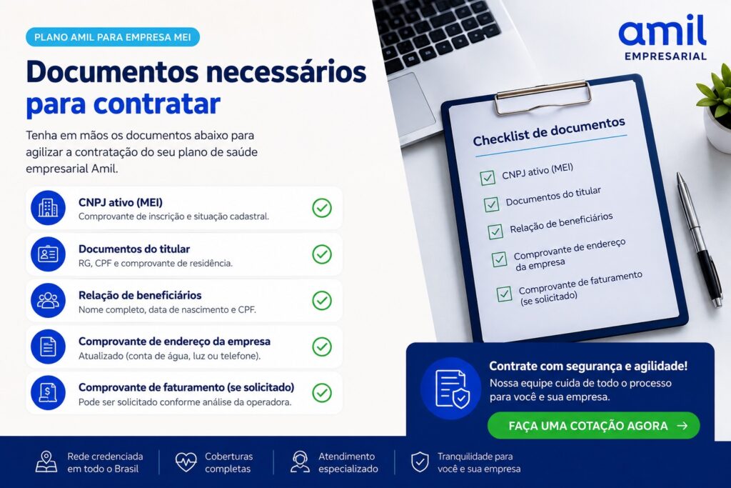 Documentos necessários para contratar o Plano Amil para empresa MEI