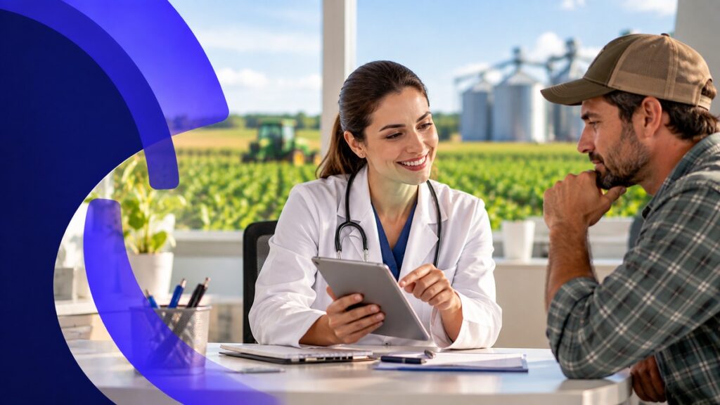 Produtor rural recebendo orientação sobre assistência médica