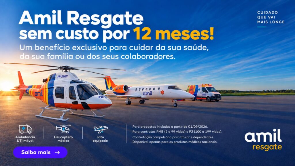 Amil Resgate com ambulância, helicóptero e jato médico sem custo por 12 meses