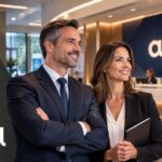 Homem e mulher em ambiente de atendimento do Amil Platinum Empresarial