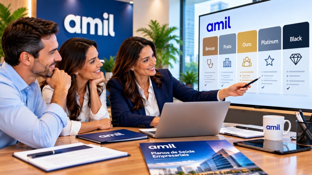 Consultora apresenta as categorias Bronze, Prata, Ouro, Platinum e Black dos planos Amil a empresários.