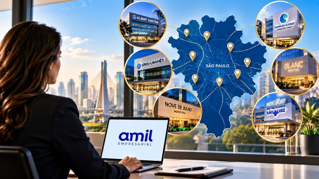 Profissional consultando opções de hospitais da Amil em São Paulo