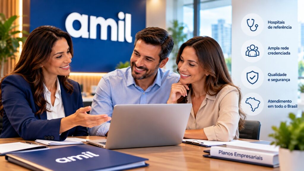 Planos de saúde Amil cotação: consultora orienta empresários sobre benefícios, coberturas e rede credenciada.