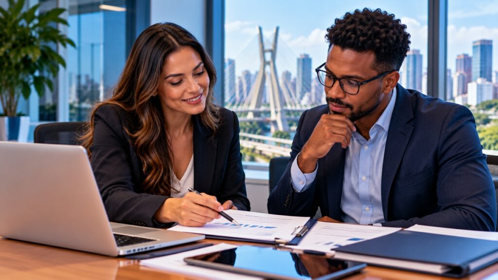 Consultoria analisando requisitos para contratação de plano Amil empresarial